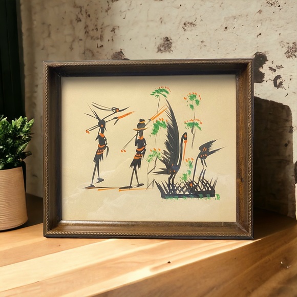 MCM Other - Mid Century Framed African Tribal Art Gouache Painting